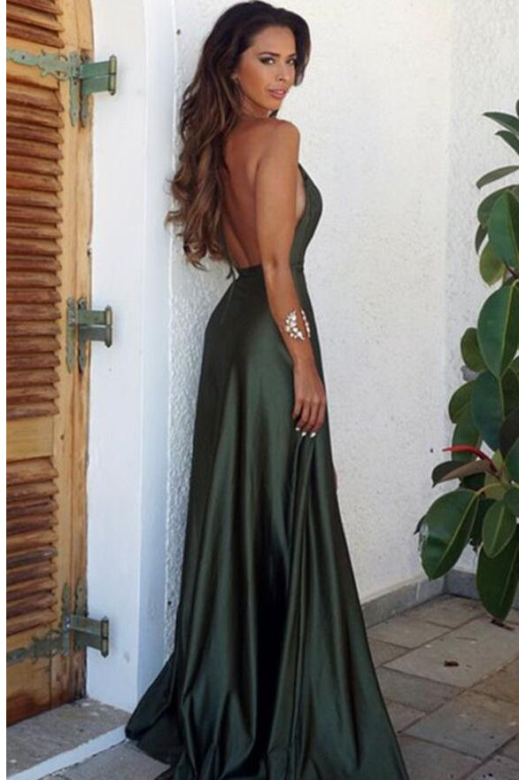 Prom Dresses Ukelegant Backless High Split V Neck Open Back Green Promdressmeuk 1222