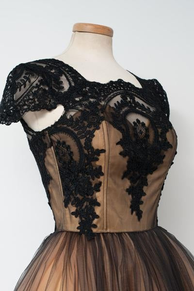 Black Applique Cap Sleeves Pretty Cheap Short Cute Homecoming Dress ...