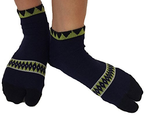 Tabi Socks- Comfortable Soft Black/Gray/Green Stripes Ankle-High Toe Socks