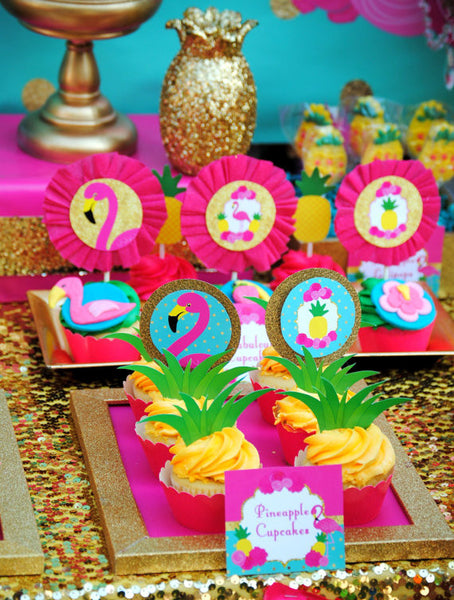 FLAMINGO Birthday Party- Hawaiian Luau- Luau- TOPPERS – Krown Kreations ...