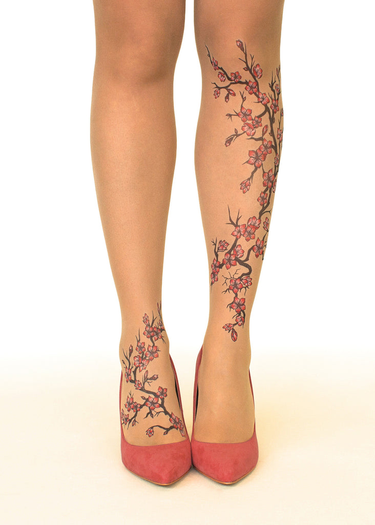 Cherry Blossoms Tattoo Printed Tights And Pantyhose Online Store Stop