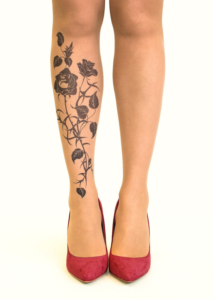 Black Roses Tattoo Printed Tights Pantyhose Online Store Stop Stare