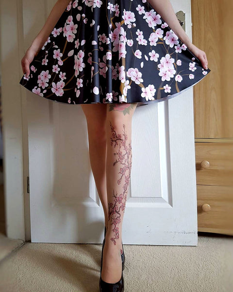 Cherry Blossoms Tattoo Printed Tights And Pantyhose Online Store Stop