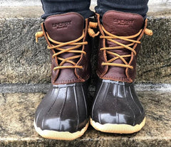 white and tan sperry duck boots