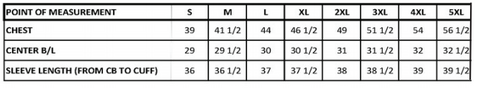 Flannel Shirt Size Chart