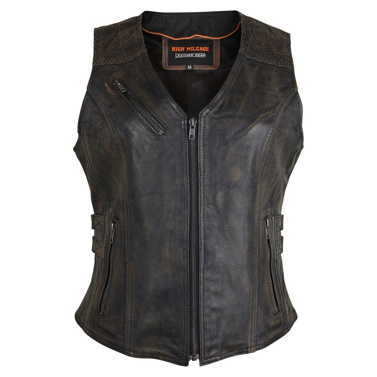 HML1037DB Ladies Distressed Brown Vest with Buckles – Vance Leather