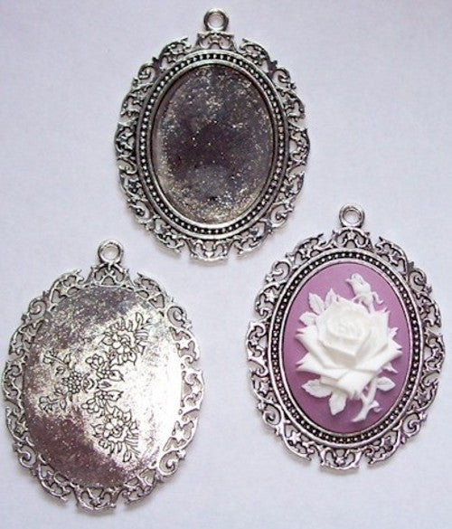 40x30mm Antique Silver Cabochon Pendant Setting with ring 433x