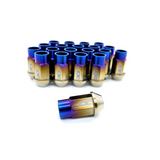 JDC Titanium open-end lug nuts in a beautiful burnt gradient color and JDC laser-etched logo