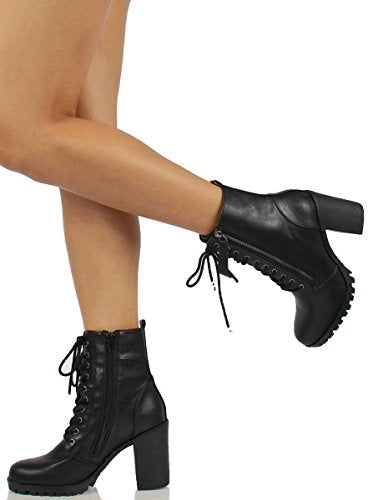 soda lace up black heeled booties
