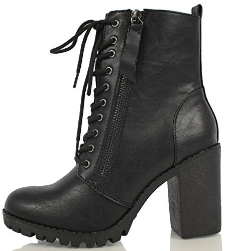 soda women's malia faux leather lace up chunky ankle boot