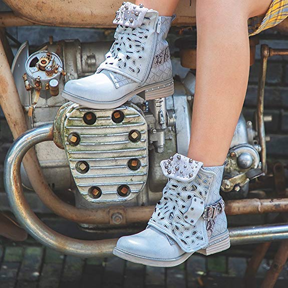 low heel biker boots