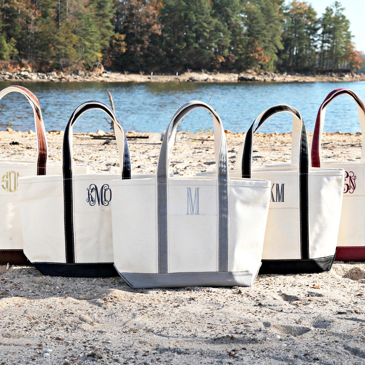 Large Canvas Monogrammed Boat Tote Bag w Zipper - The White Invite