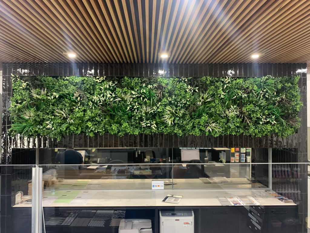 artificial plants installed horizontally in office