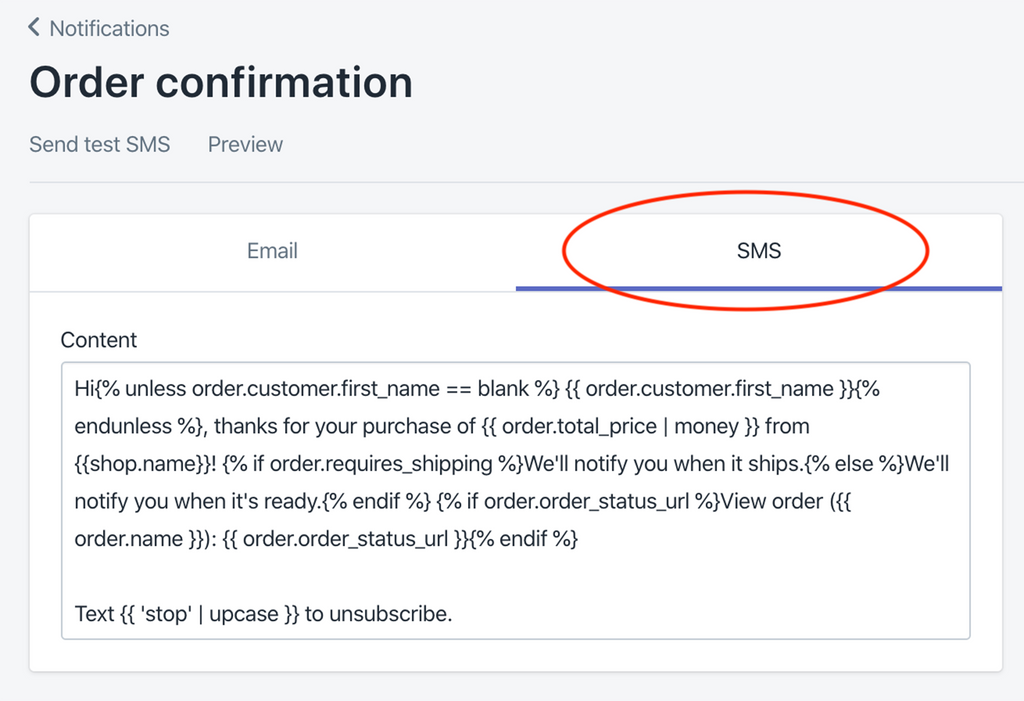 sms notifications from Shopify