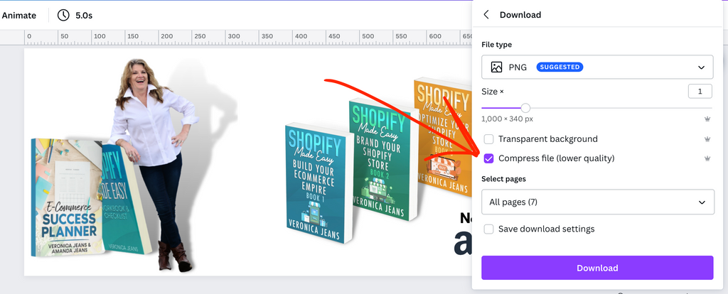 Canva for image optimization - Veronica Jeans Shopify Queen and best selling author of Shopify Made Easy book series
