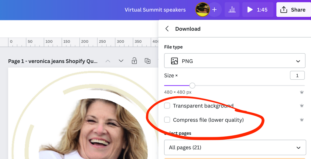 Compress images for website with Canva by Veronica Jeans Shopify Queen & bestselling Author