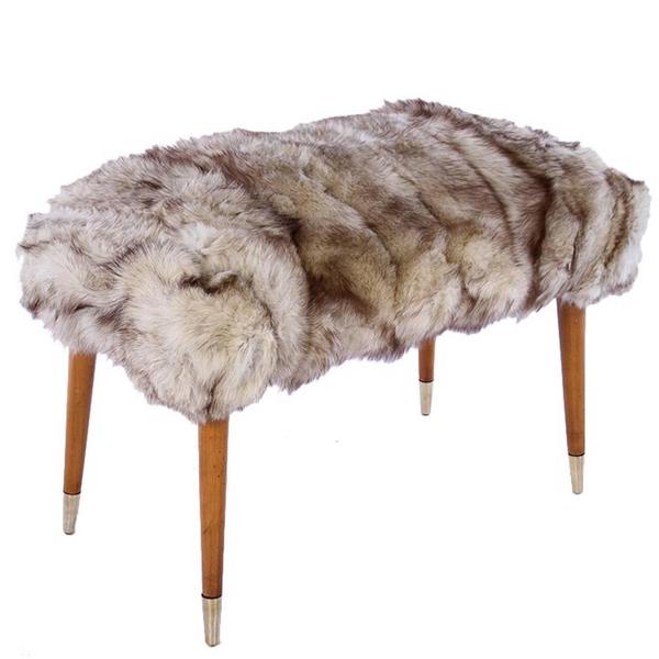 Italian Mid-Century Modern Fur Upholstered Bench, circa 1960