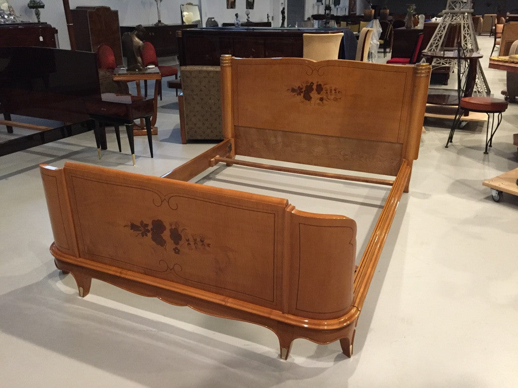 French Art Deco Sycamore Bed In The Style Of Jules Leleu