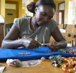 Rahab at work on her beads!