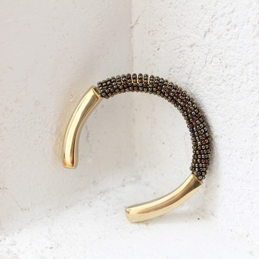 Beaded Brass Cuff