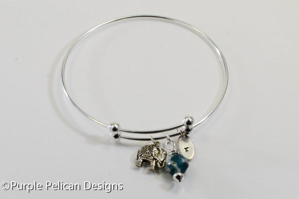 Sterling Silver Personalized Expandable Bangle With Elephant - Purple ...