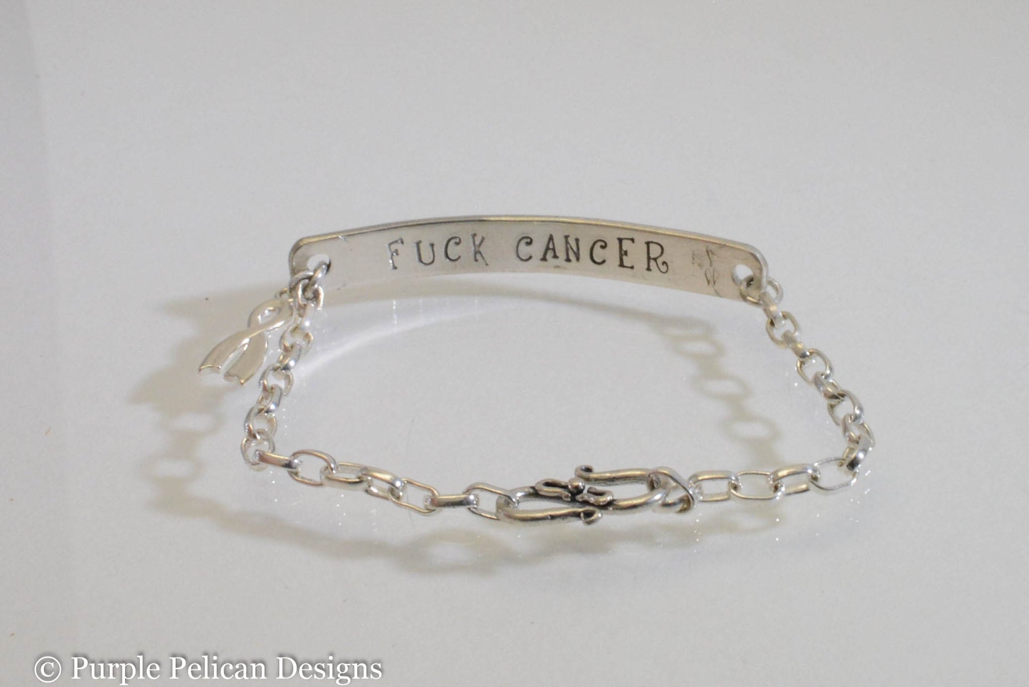 F Cancer  Be Brave  Sterling Silver Chain Bracelet  Purple Pelican  Designs