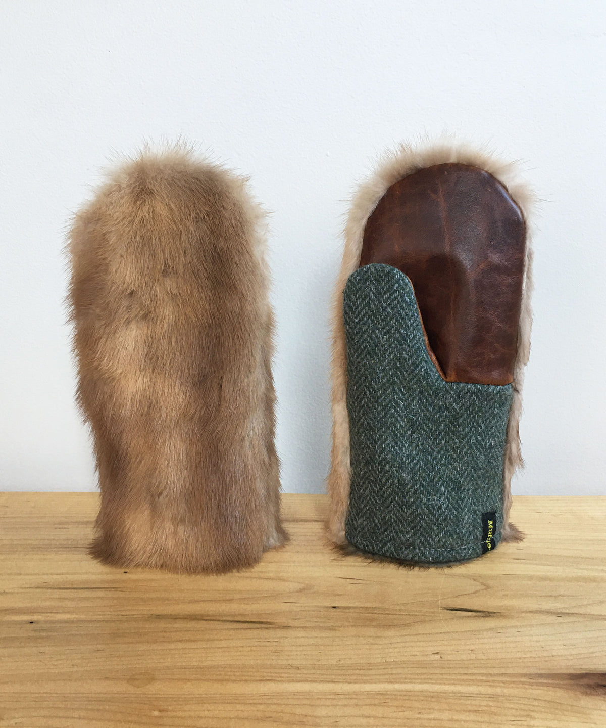 Women's Eco-Friendly Real Fur Mittens - Gray Persian Lamb, Fur