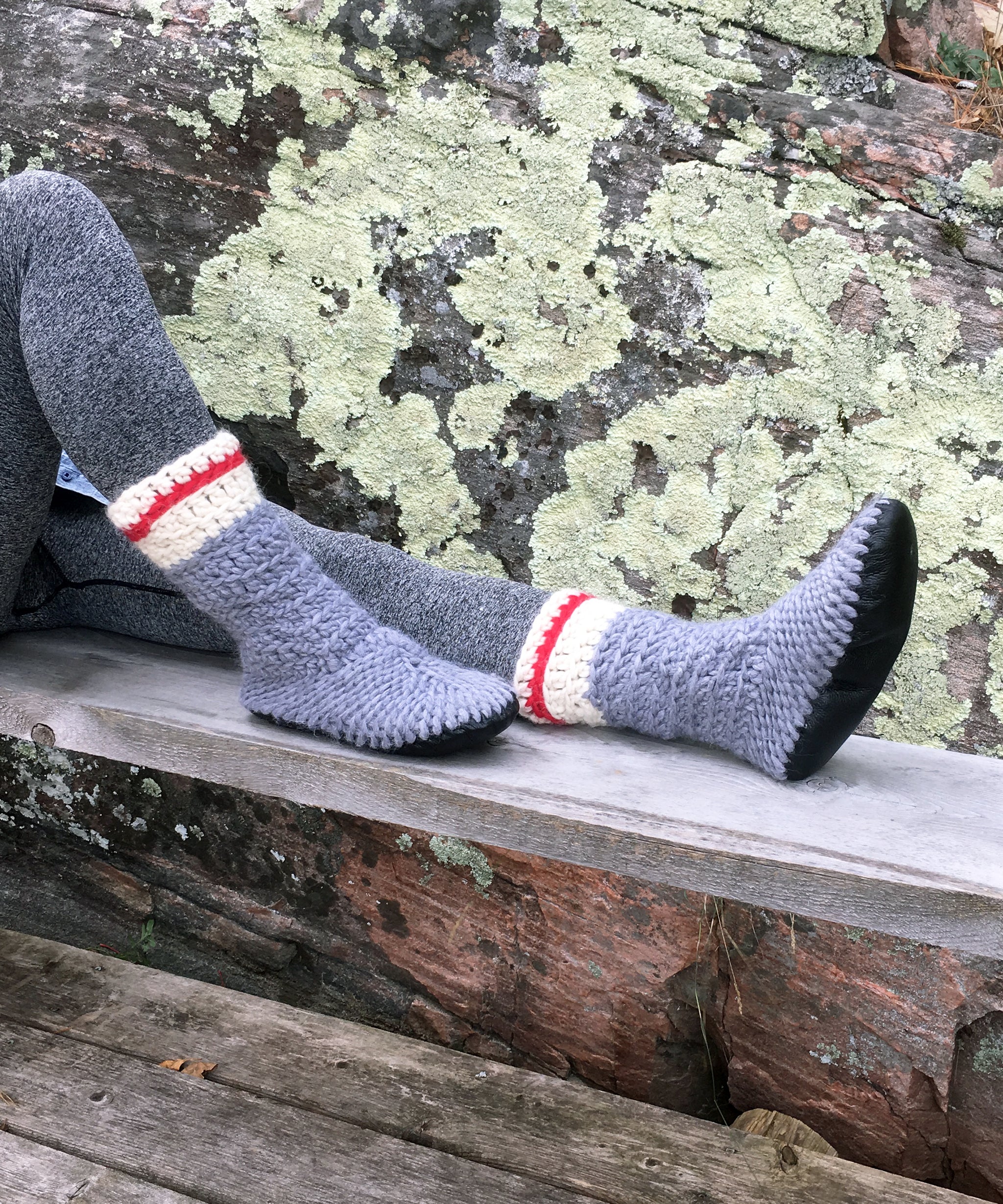 Eco Friendly Merino Wool Work Slipper Socks with Red Stripe - Muffle-Up!