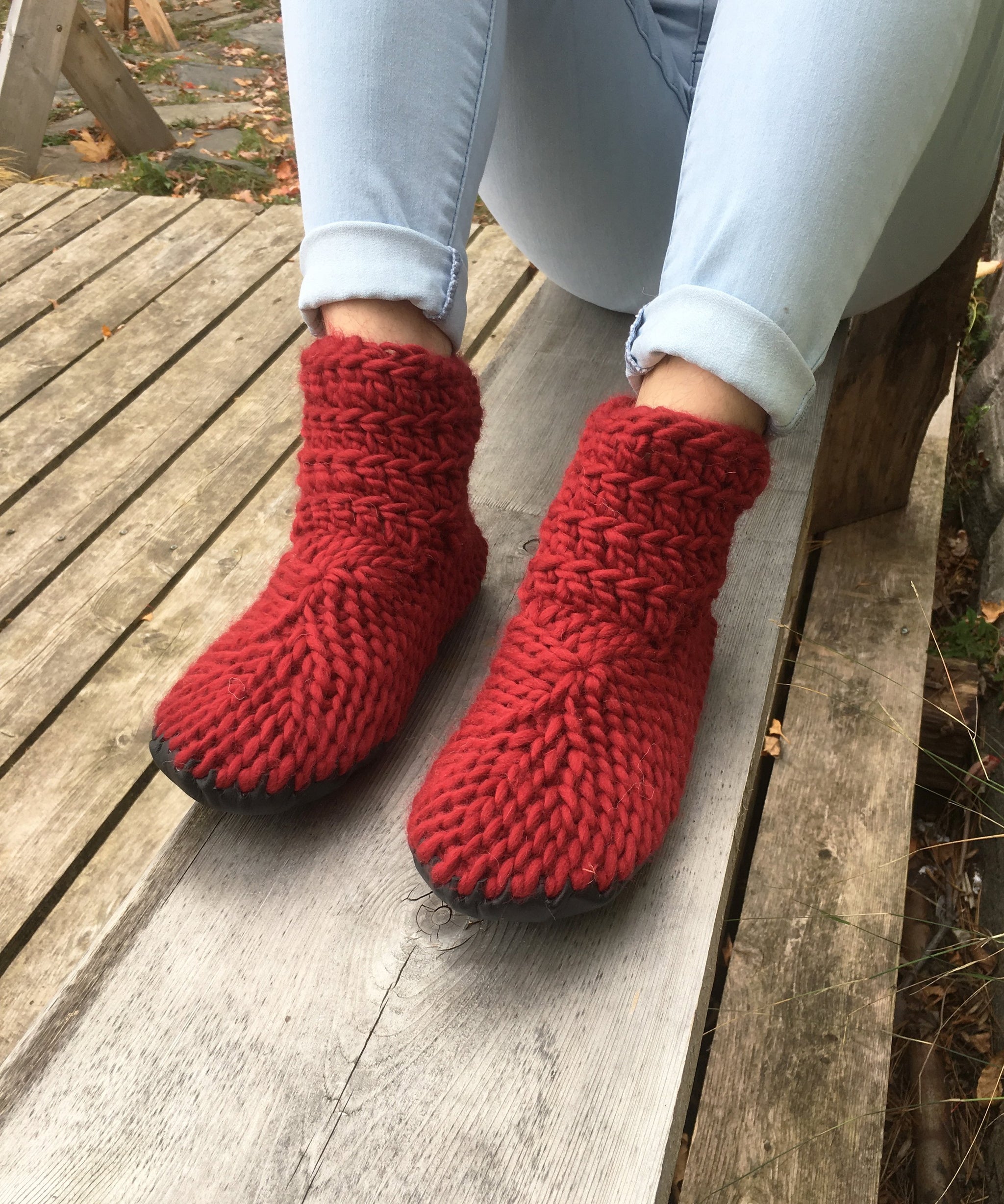 Red Merino Wool Slipper Booties 