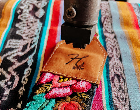 Colorful Embroidered Strap, Leather, Burn Logo