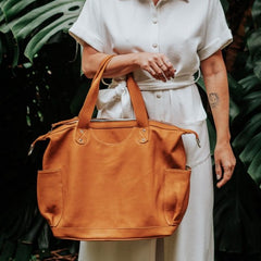 Hiptipico collection luxury leather and textile large handbags are ethically made by Guatemalan artisans