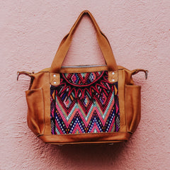 Hiptipico collection leather and textile medium handbags are ethically made by Guatemalan artisans