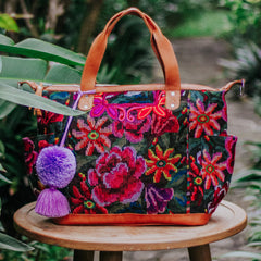 Hiptipico collection luxury leather and textile large handbags are ethically made by Guatemalan artisans