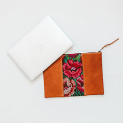 Hiptipico Leather and Colorful Textile Laptop Case handcrafted by Maya Artisans