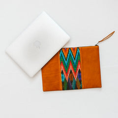 Hiptipico Leather and Colorful Textile Laptop Case handcrafted by Maya Artisans