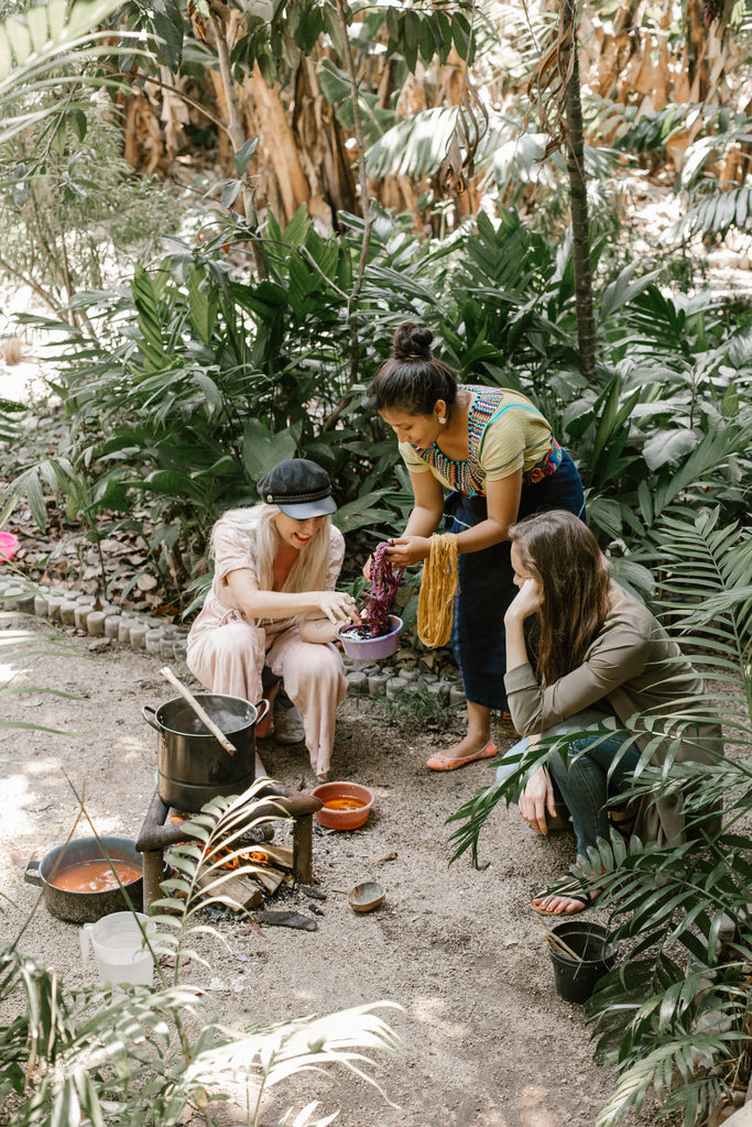 Alyssa Carina and Rosa prepare another fabric to be dyed a deeper shade of purple, natural dyeing workshops, artisan home visits Guatemala, hiptipico cultural immersion tours, how to travel in Guatemala authentically, ethical travel bloggers