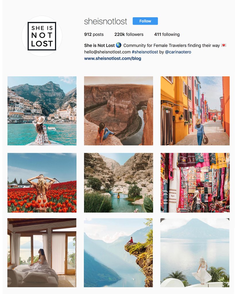 Colorful instagram grid of She Is Not Lost blog featuring female bloggers in front of incredible colorful vistas, ethical travel bloggers, travel blogs, must read travel blogs, best female bloggers