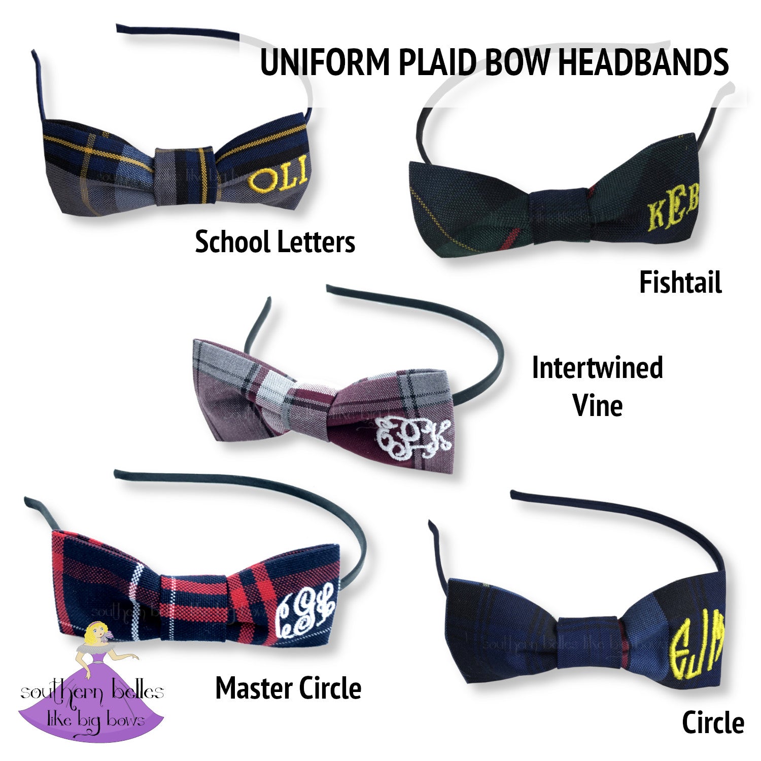 School Uniform Bow Headband - Plaid 