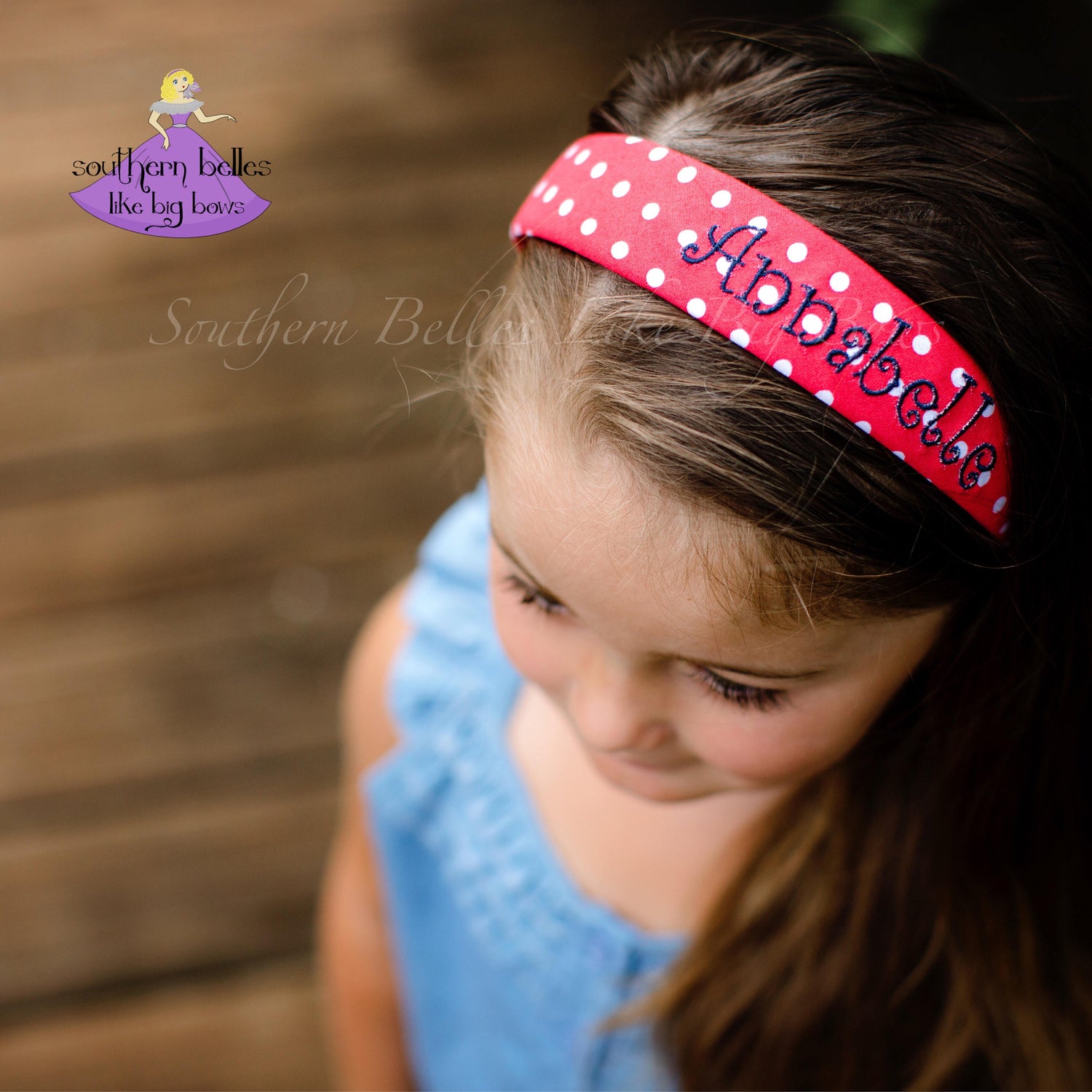 Personalized Polka Dot Hard Headband For Girl Southern Belles Like Big Bows
