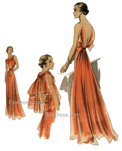 EvaDress.com 1935 Evening Gown, Cape and Slip E30-371