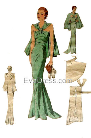 EvaDress.com 1930's Dinner Gown & Cape E30-744