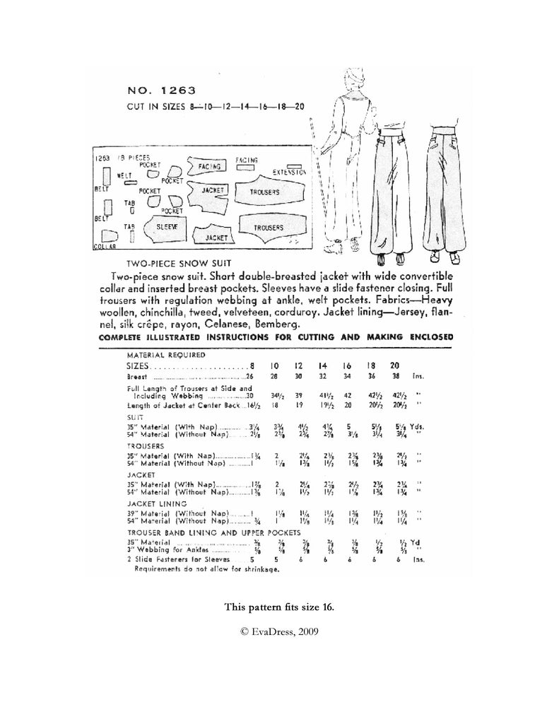 1936 Snow Suit Sp30-1263 – EvaDress Patterns