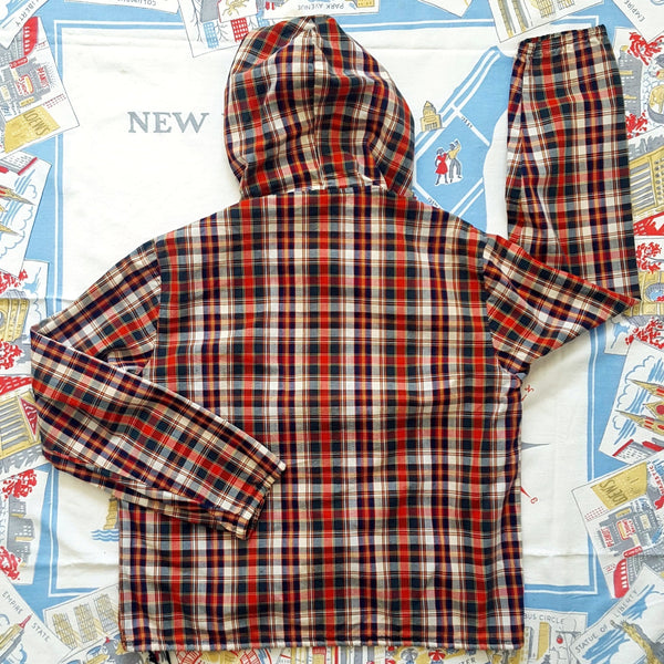 RARE Vintage 1960s Unisex Madras Plaid Zip Pouch Pocket Hooded Anorak ...