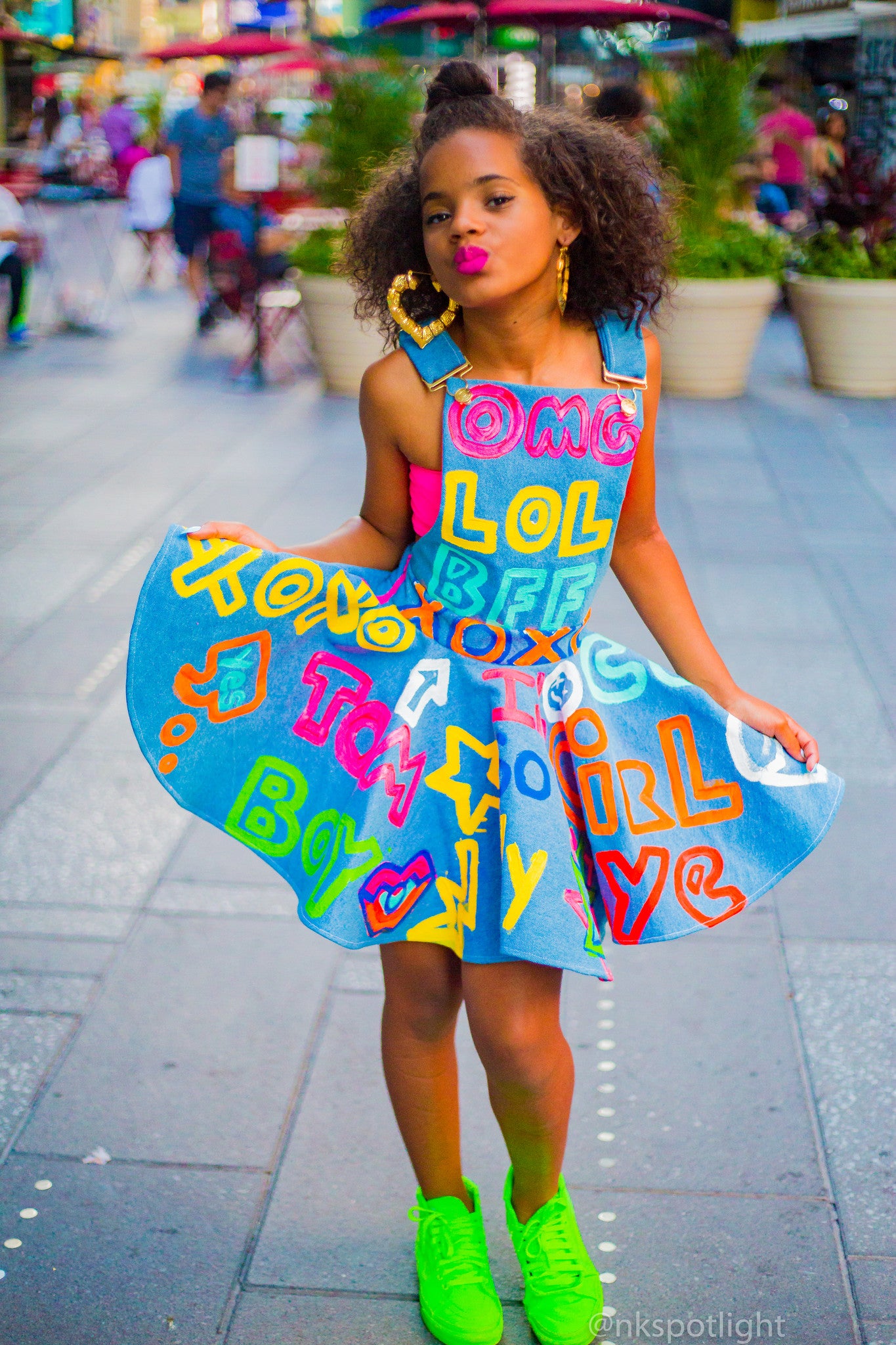 neon denim dress