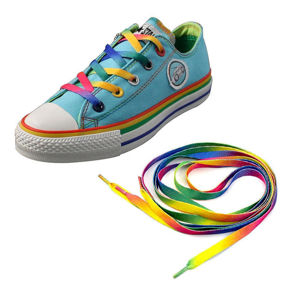 1 Pair Shoeslace Rainbow Flat Canvas Athletic Sport Sneaker Boots Shoe Laces