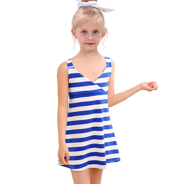 2016 Girl Striped Summer Dress Fashion Little Girl Backless Dresses Girls Sleeveless Beach Dress Kids Vest Sundress Ca342