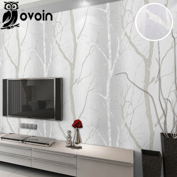 Grey Beige Minimalist Nature Birch Tree Forest Woods Wallpaper Wall Coverings Modern Design Bedroom Wall Paper For Living Room