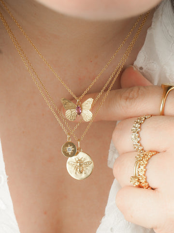 gold butterfly layered necklace