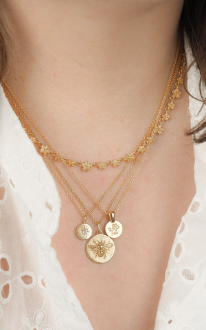 Flower layering coin necklace gold