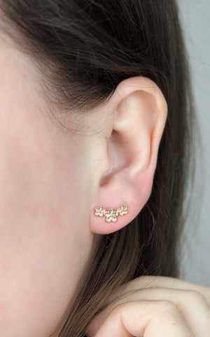 Triple Flower Stud Earrings Rose Gold